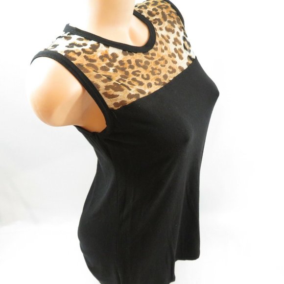 Cha Cha Vente Knit Tank Top Black with Mesh Animal Print Size SMALL - Picture 3 of 8